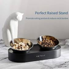 FRESH NANO Adjustable Angle Cat Feeding Stainless Steel Double Bowl